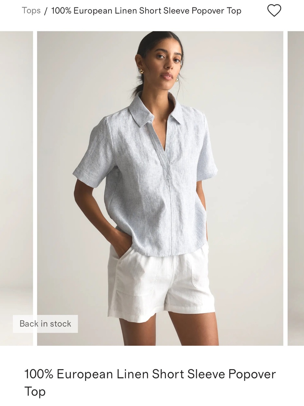 Quince Light blue Striped Linen Short Sleeve popover - Picture 2 of 3